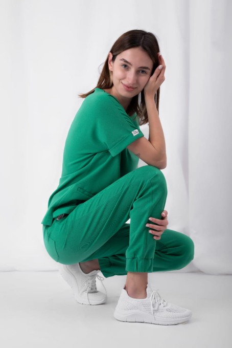 Spodnie medyczne damskie wiskoza scrubs Basic w kolorze Jungle Green