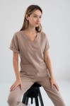 Bluzka medyczna damska wiskoza scrubs Basic w kolorze Cappuccino II