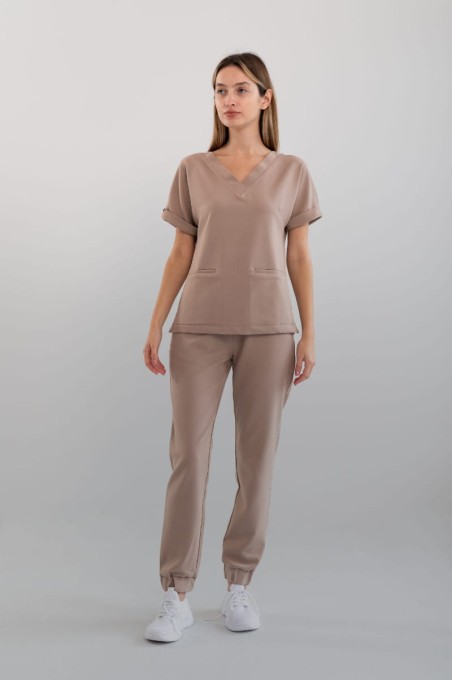 Spodnie medyczne damskie wiskoza scrubs Basic w kolorze Cappuccino II