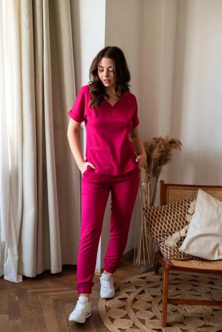 Spodnie medyczne damskie wiskoza scrubs Basic w kolorze Peony
