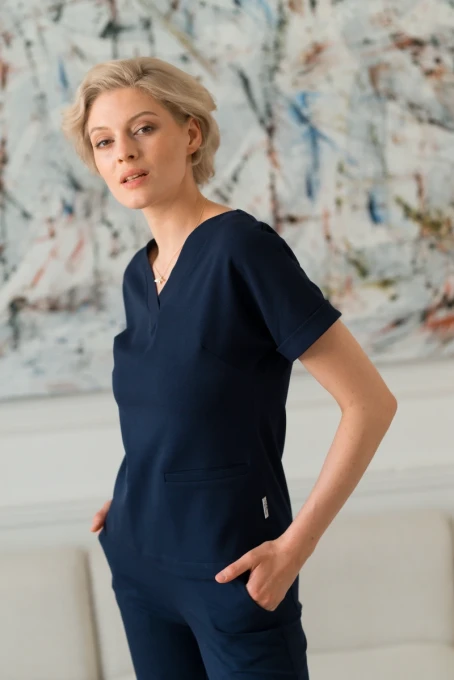 Bluzka medyczna damska wiskoza scrubs Basic w kolorze Blueberry II