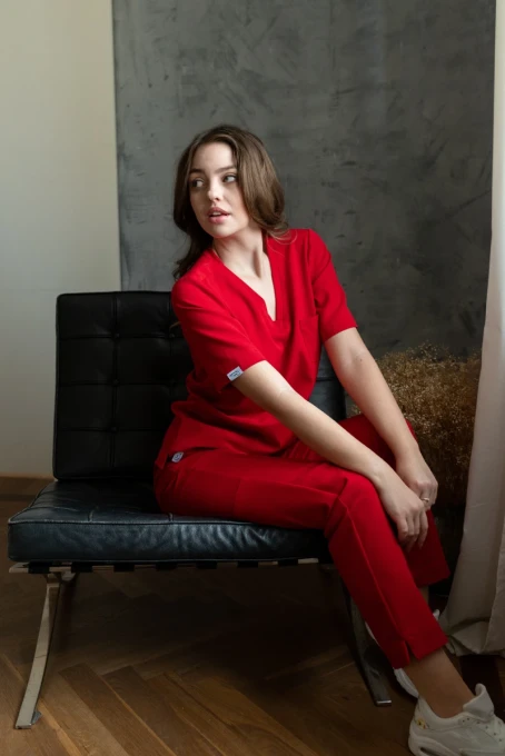 Spodnie medyczne damskie wiskoza scrubs Classy w kolorze Poppy