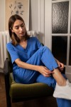 Spodnie medyczne damskie wiskoza scrubs Classy w kolorze Blue Sky
