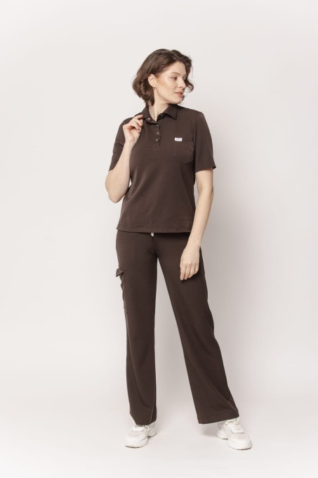 Spodnie medyczne damskie wiskoza scrubs Wide w kolorze Chocolate