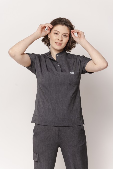 Bluzka medyczna damska stójka wiskoza scrubs Mave w kolorze Melange Grey