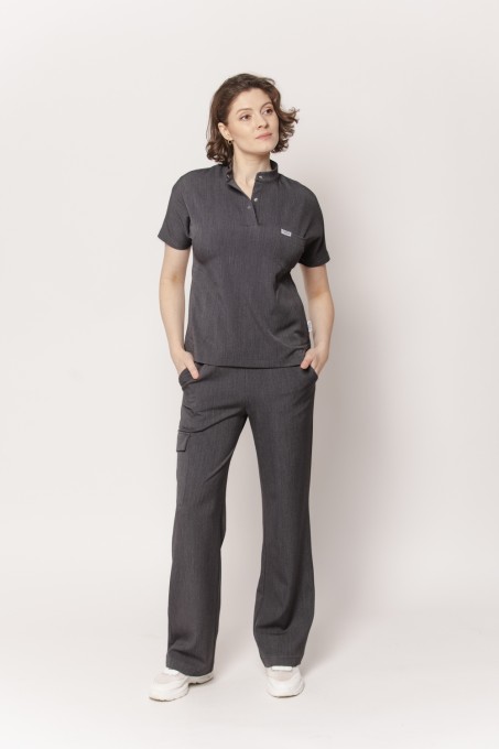 Spodnie medyczne damskie wiskoza scrubs Wide w kolorze Melange Grey