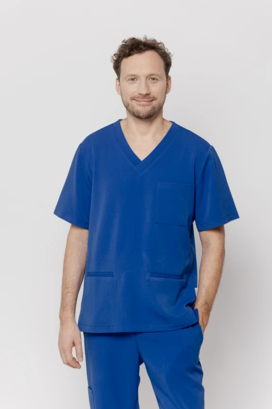 Męska bluza medyczna Handsome z wiskozy w kolorze Blue Monday – komfortowe scrubsy dla mężczyzn do pracy w klinice i gabinecie.